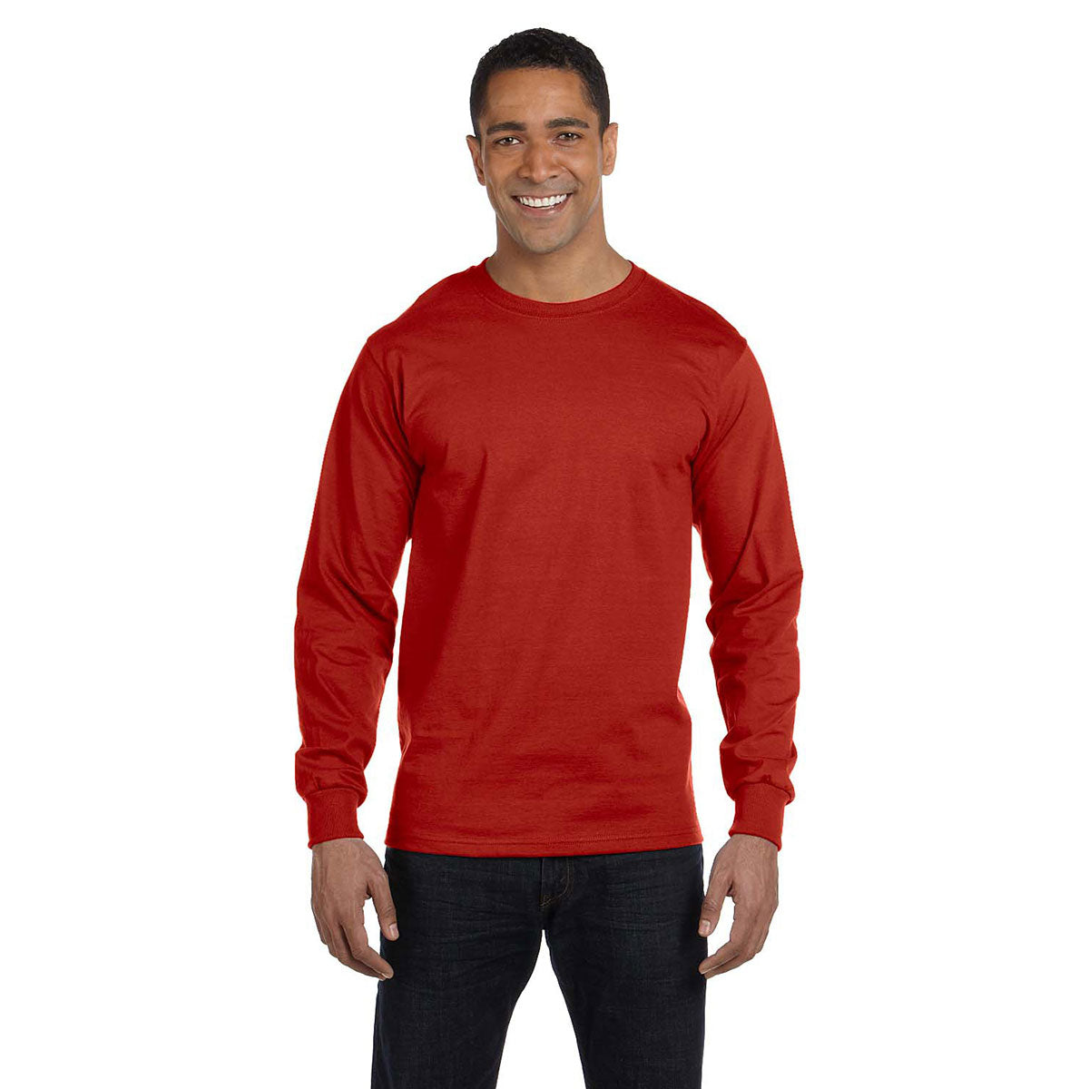 Hanes Men's Deep Red 6.1 oz Long-Sleeve Beefy-T: Customizable Comfort
