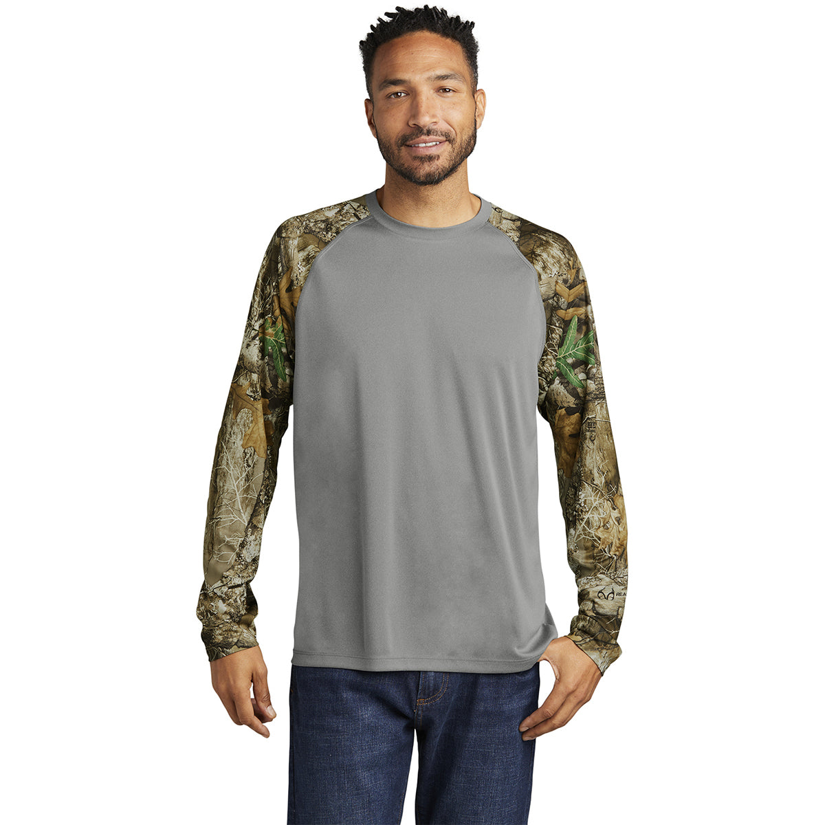 Russell Outdoors Men's Performance Long Sleeve Tee: Grey Concrete Heather & Realtree Edge Camo