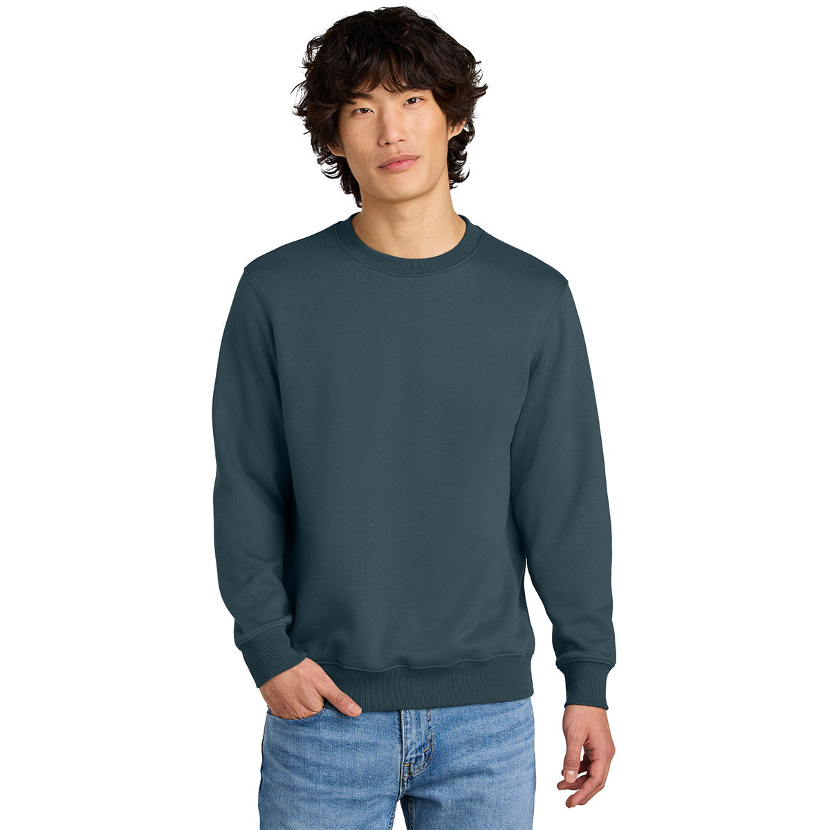 District Men's Deep Steel Blue Ideal-Weight Fleece Crew - Cozy & Customizable