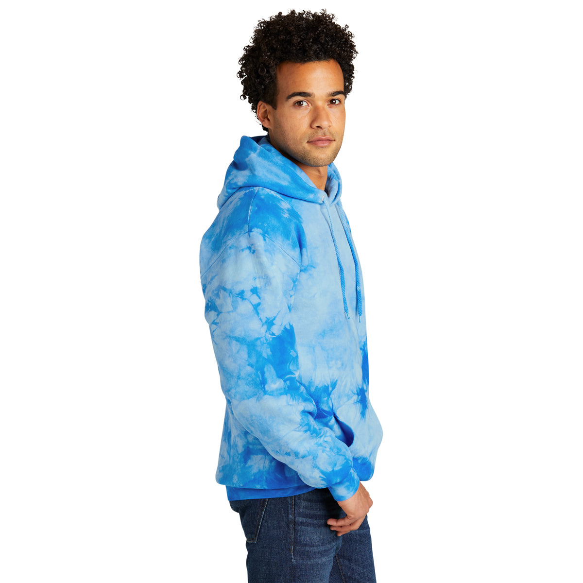 Port & Company Men's Stunning Sky Blue Crystal Tie-Dye Pullover Hoodie