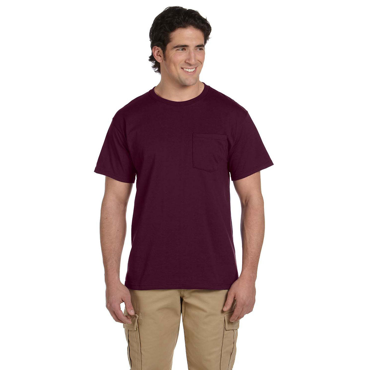 Jerzees Men's Maroon 5.6 Oz Dri-Power Active Pocket T-Shirt - Ideal for Casual Style