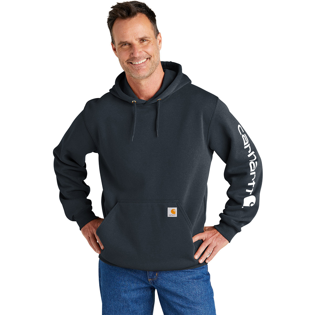 Carhartt Men's Stylish New Navy Midweight Hooded Logo Sweatshirt - Must-Have for Active Men!
