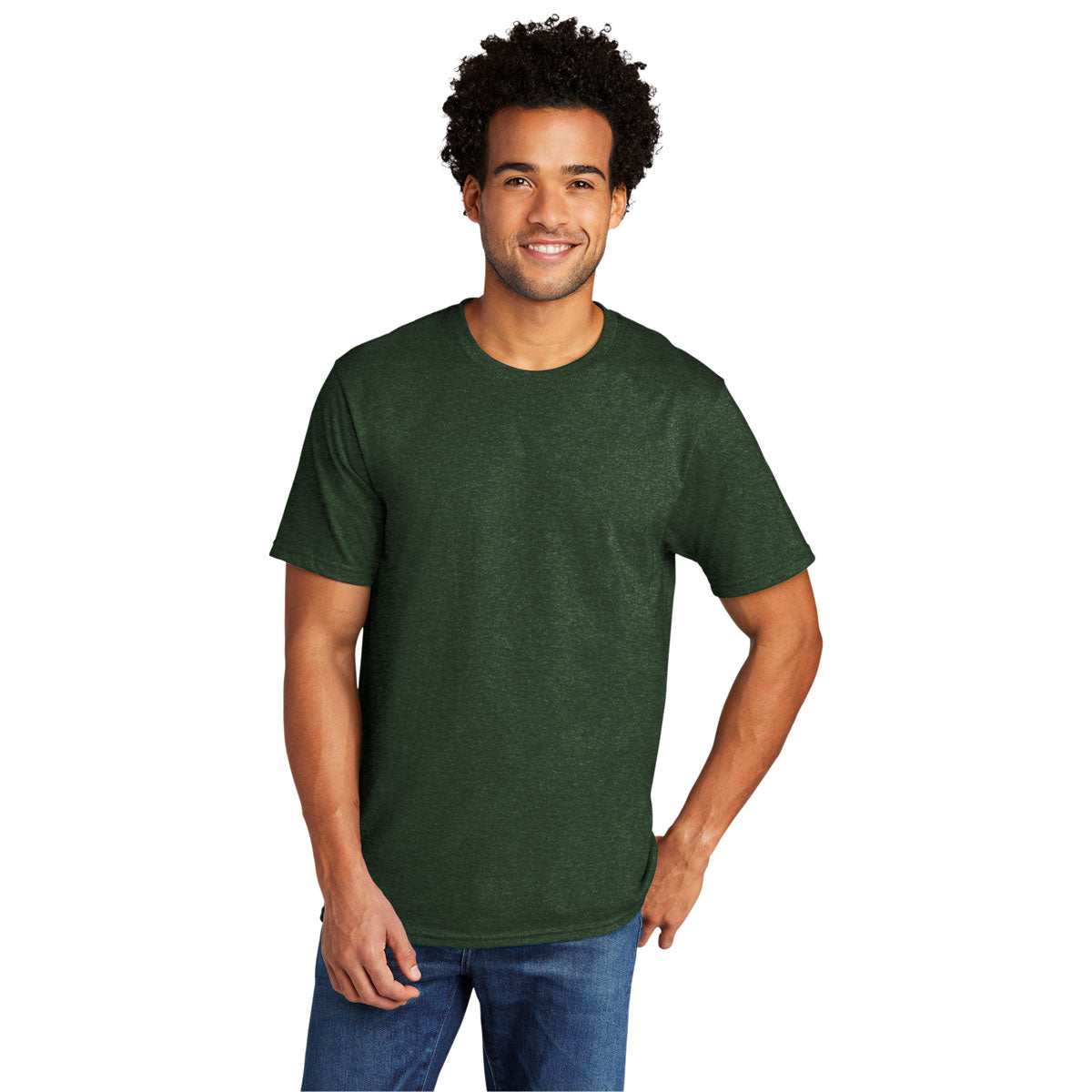 Port & Company Men's Forest Green Heather Tri-Blend Tee: A Soft and Stylish Essential