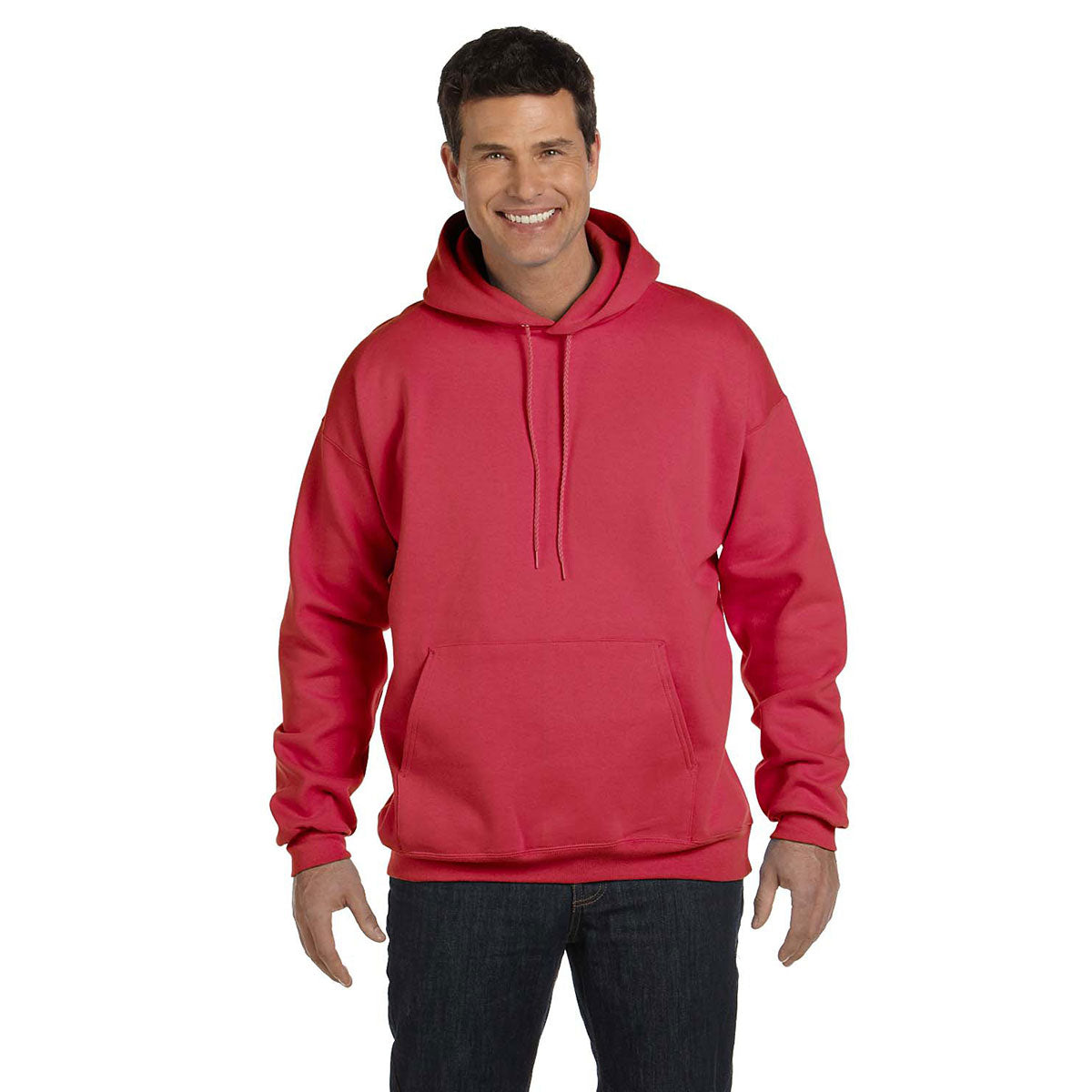 Hanes Men's Deep Red 9.7 oz Ultimate Cotton 90/10 Pullover Hoodie - Your Ideal Customizable Gear
