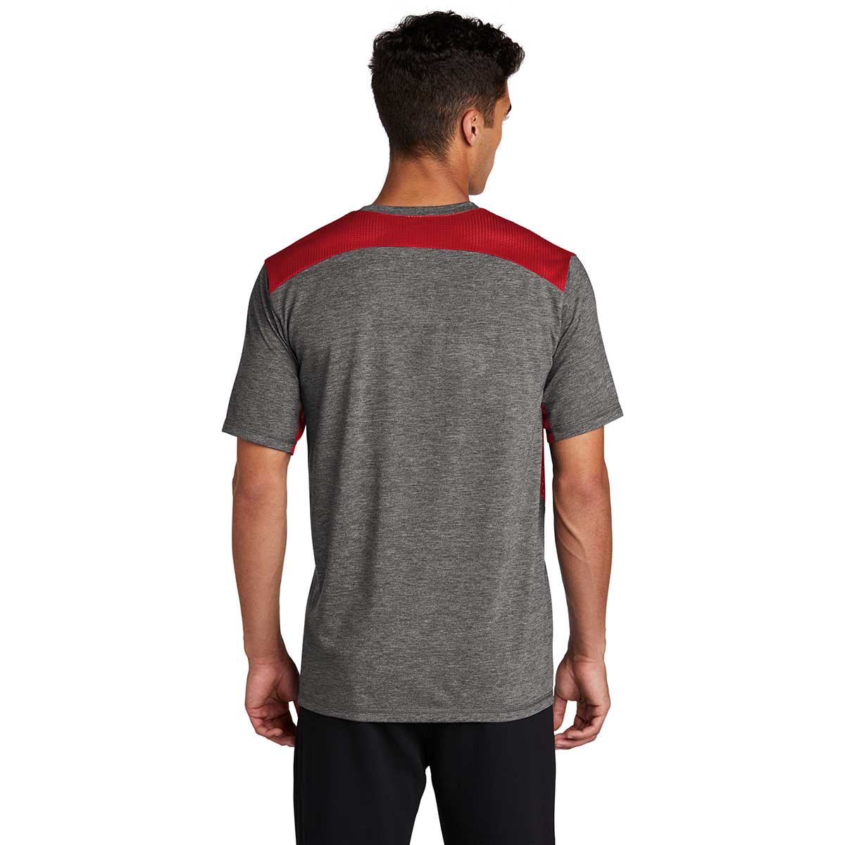 Sport-Tek Men's Dynamic True Red/Dark Grey Heather PosiCharge Tri-Blend Wicking Draft Tee - Ideal for Active Males