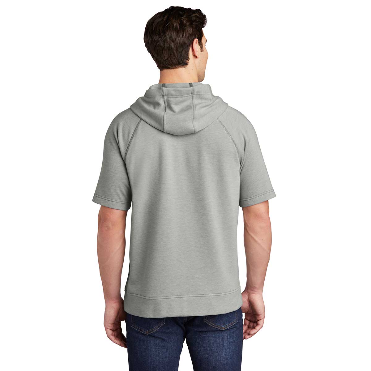 Sport-Tek Men's Light Grey Heather PosiCharge Tri-Blend Wicking Fleece Short Sleeve Hoodie - A Must-Have for Active Men