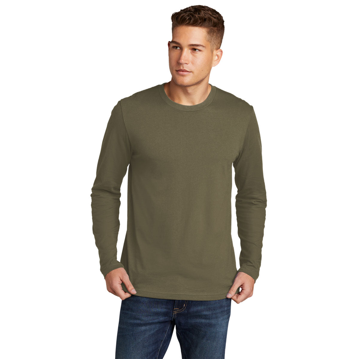 Next Level Men's Stunning Military Green Cotton Long Sleeve Tee
