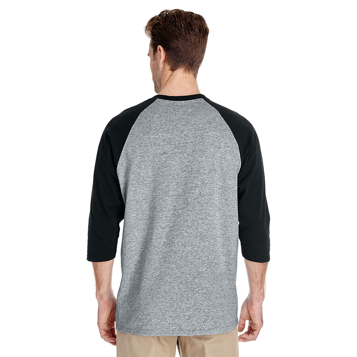 Gildan Unisex Sporty Grey/Black 5.3 oz. 3/4-Raglan Sleeve T-Shirt - A Style Sensation