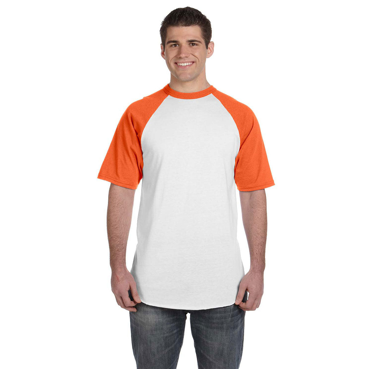 Augusta Sportswear Men's Stylish White/Orange Short-Sleeve Baseball Jersey