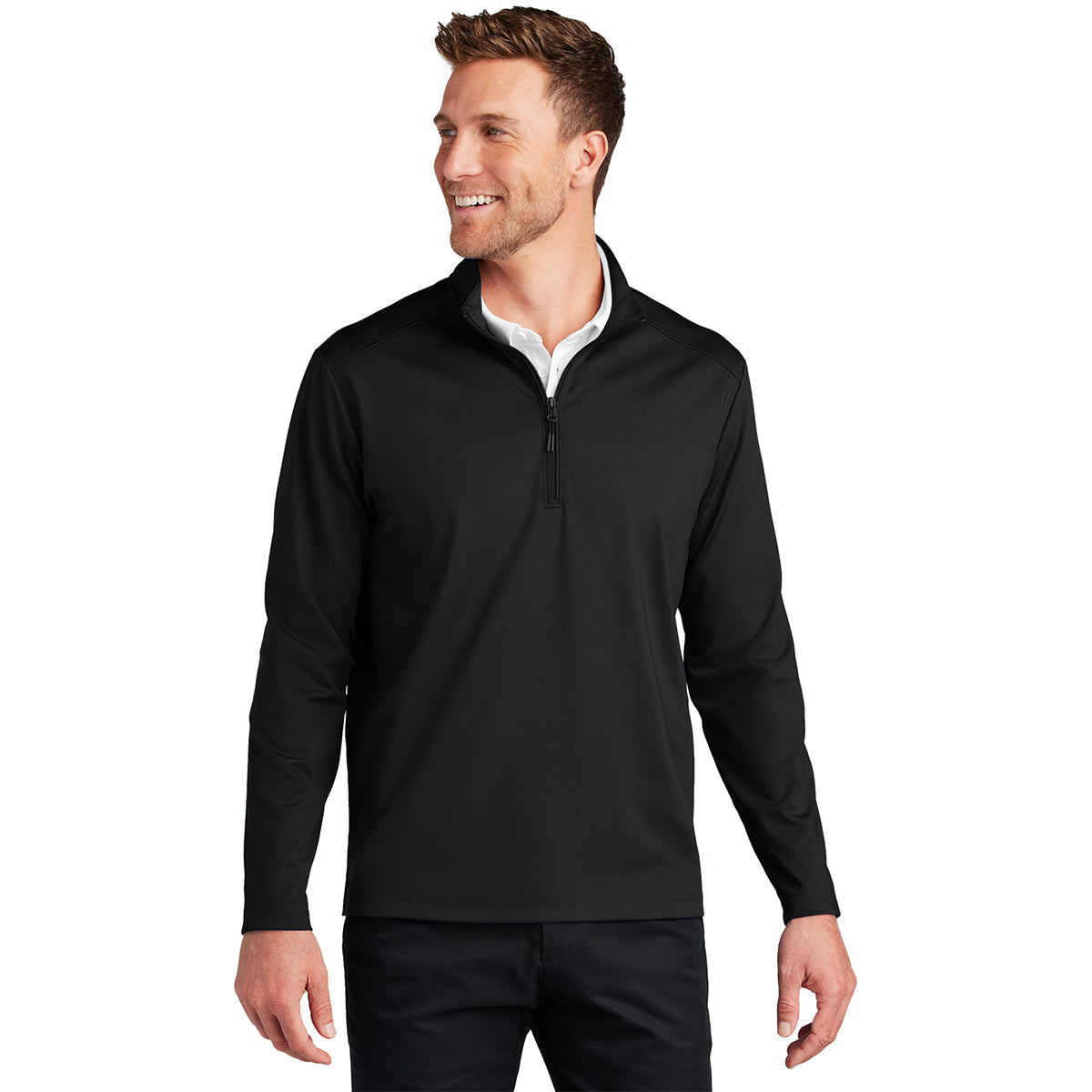 Port Authority Men's Striking Deep Black C-FREE Double Knit 1/4-Zip - A Stylish Essential