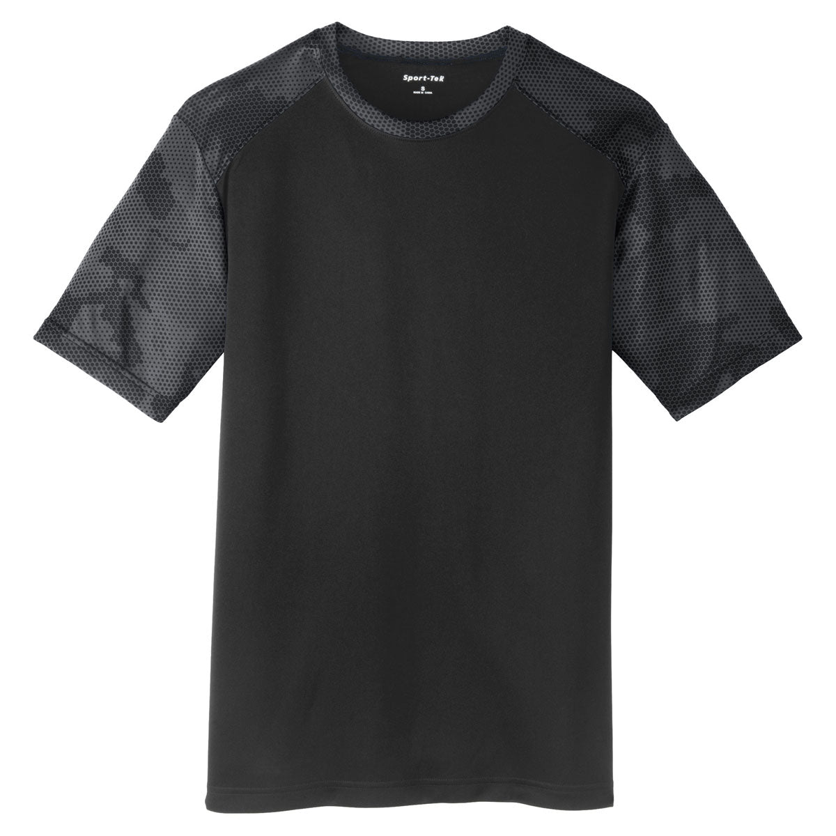 Sport-Tek Men's Stylish Black/Iron Grey CamoHex Colorblock Tee - Must-Have!
