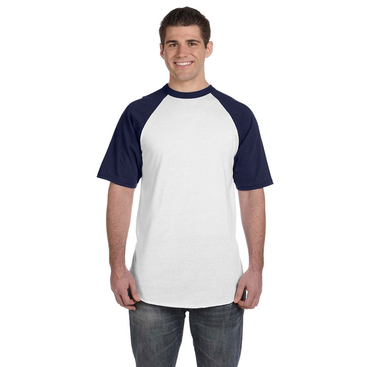 Augusta Sportswear Men's Stylish White/Navy Short-Sleeve Baseball Jersey