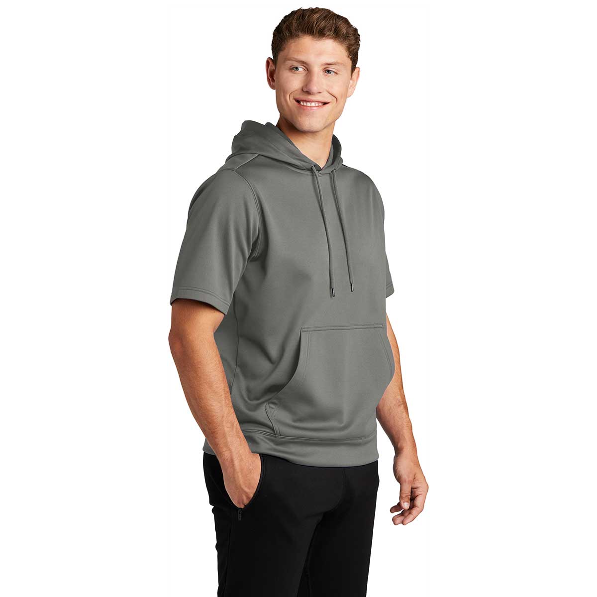 Sport-Tek Men's Stylish Dark Smoke Grey Sport-Wick Fleece Short Sleeve Pullover Hoodie