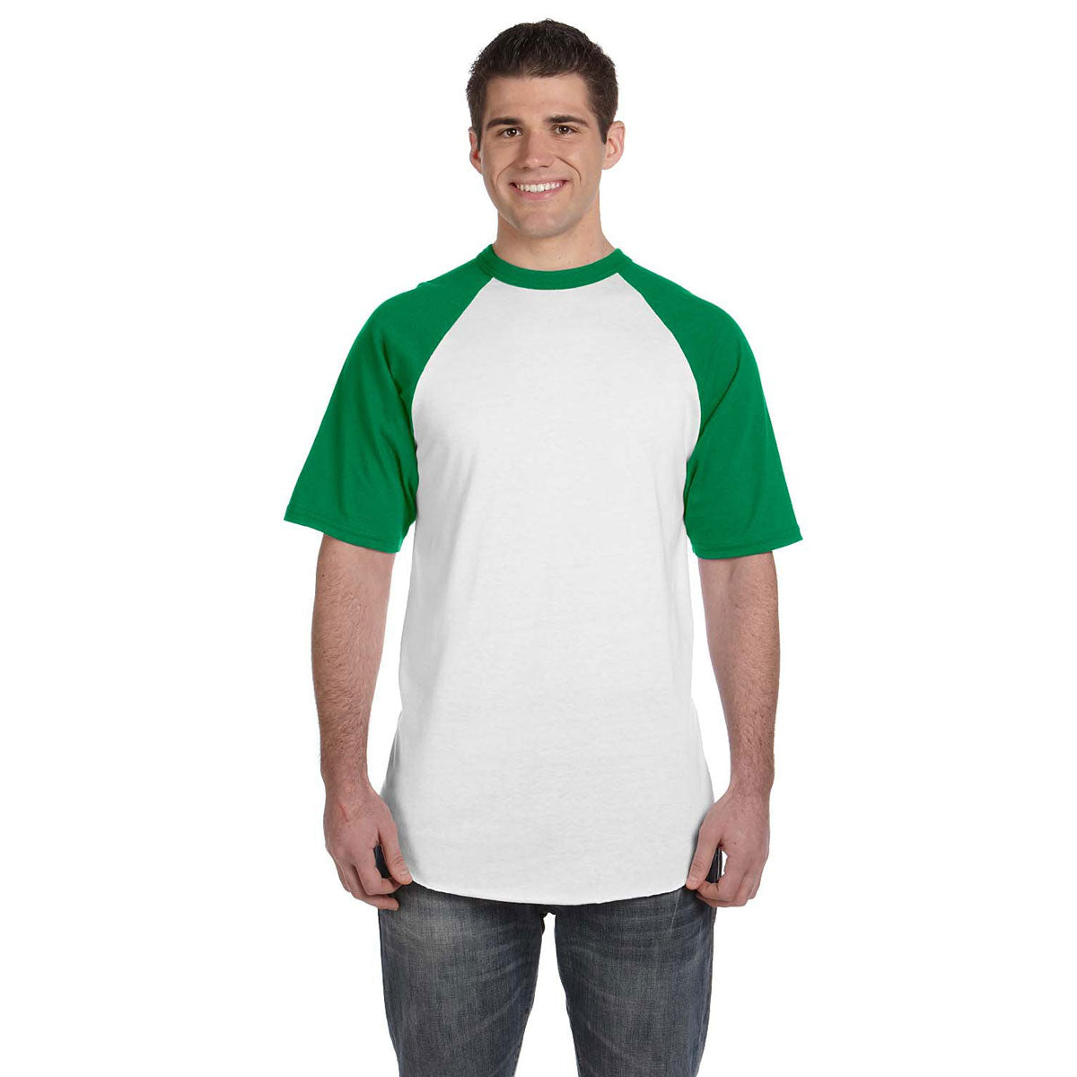 Augusta Sportswear Men's Stylish White/Kelly Short-Sleeve Baseball Jersey