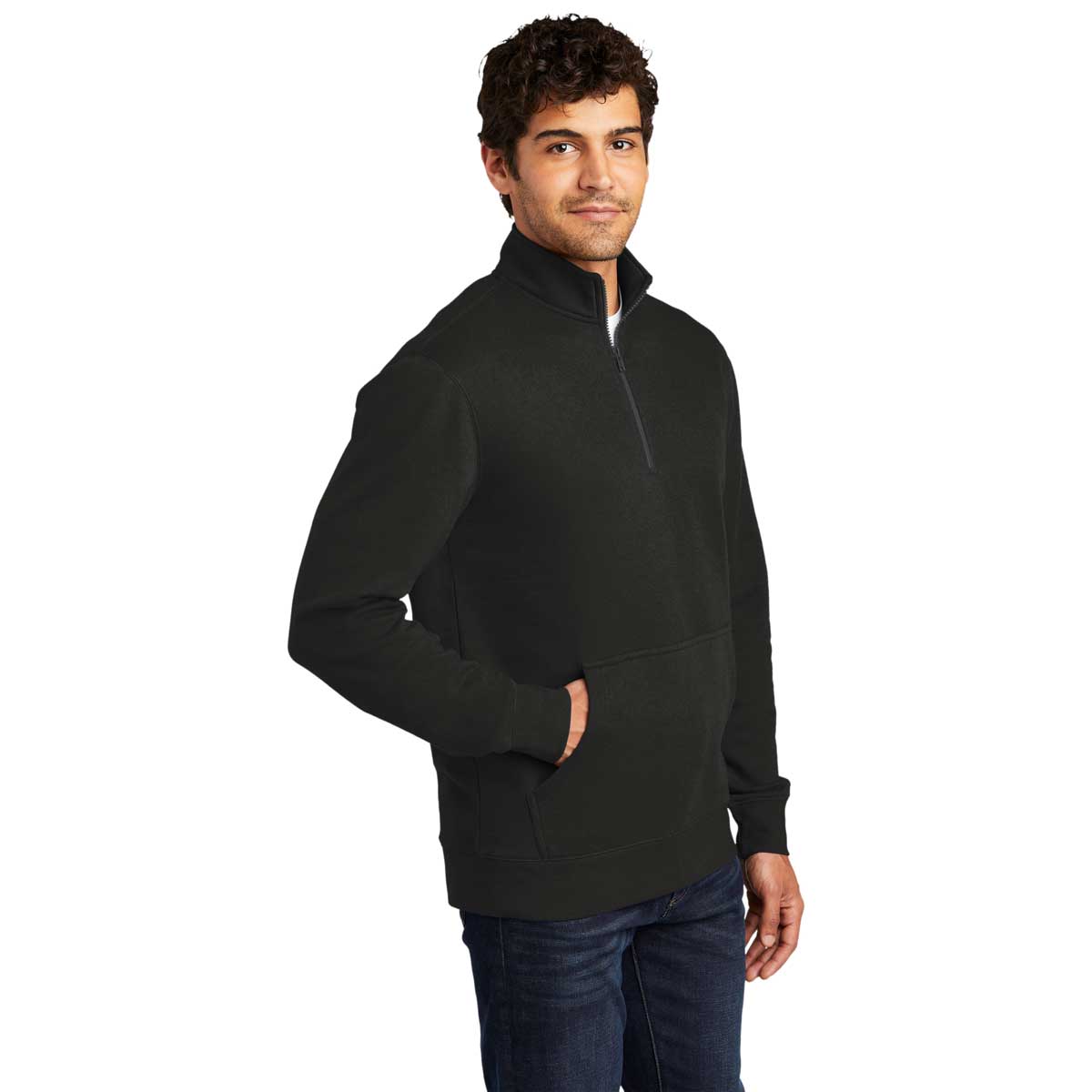 District Men's Stylish Black V.I.T. Fleece Quarter Zip