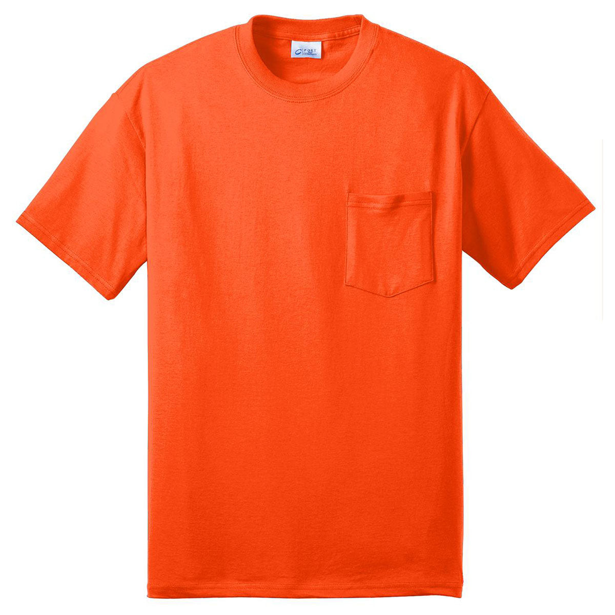 Port & Company Men's Stunning Safety Orange Core Blend Pocket Tee