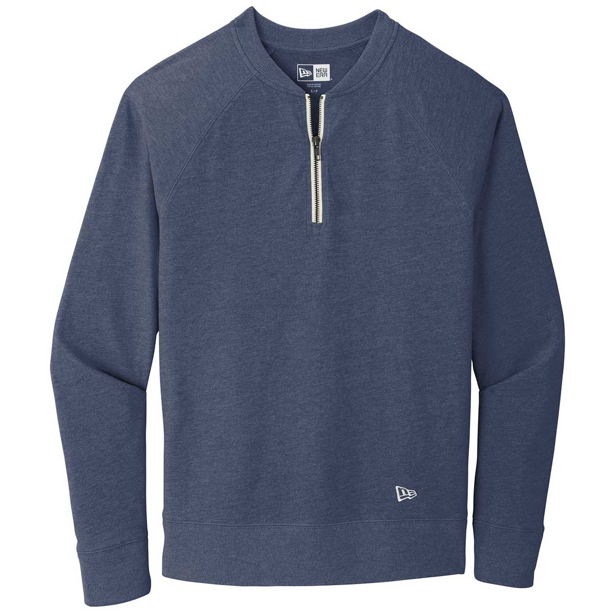 New Era Men's True Navy Heather Sueded Cotton Blend Quarter Zip Pullover - A Stylish Essential