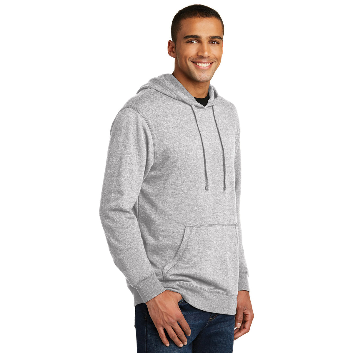 District Men's Stylish Heathered Grey Lightweight Fleece Hoodie