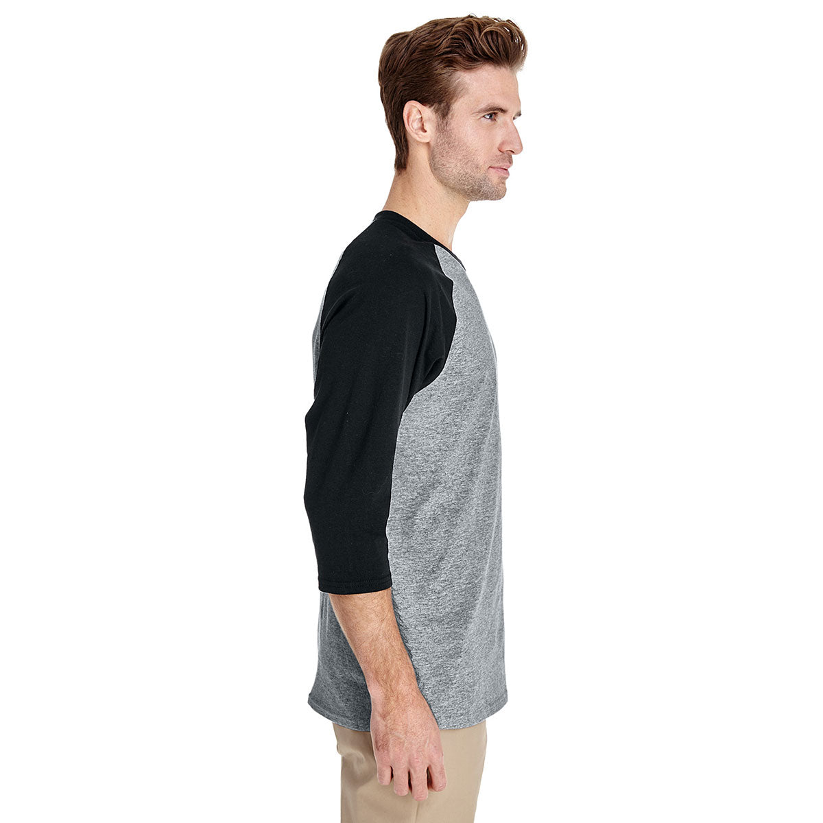 Gildan Unisex Sporty Grey/Black 5.3 oz. 3/4-Raglan Sleeve T-Shirt - A Style Sensation